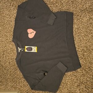 Wildfox Gray Pinstripe I Wish it was Saturday Crop Sweatshirt Women's Medium